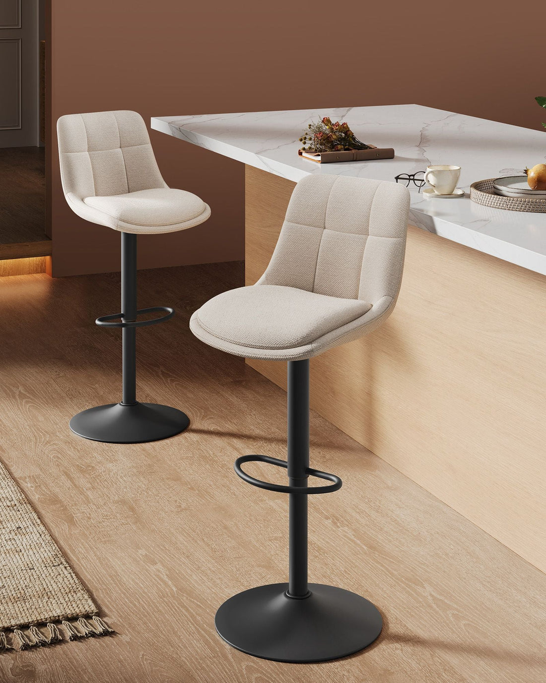Justerbara barstolar, plywood, ergonomiska, 43x48,5x(93,5-114) cm, gräddvita
