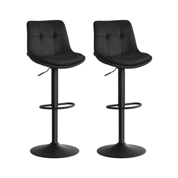 Barstoelenset 2 stuks fluweel verstelbaar draaibaar | Inktzwart | 43x48,5x93,5-114 cm