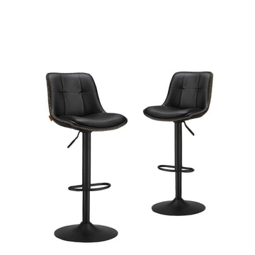 Set van 2 barkrukken, verstelbaar, PU & verchroomd staal, zwart, 90-112 cm