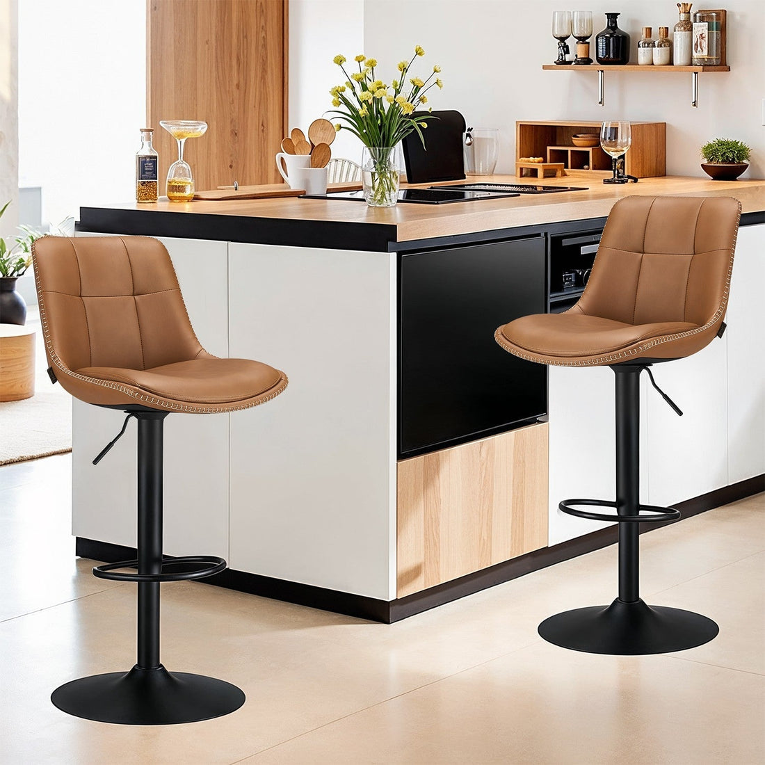 Set med 2 barstolar - ergonomiska - bruna - 44 x 48 x (90-112) cm