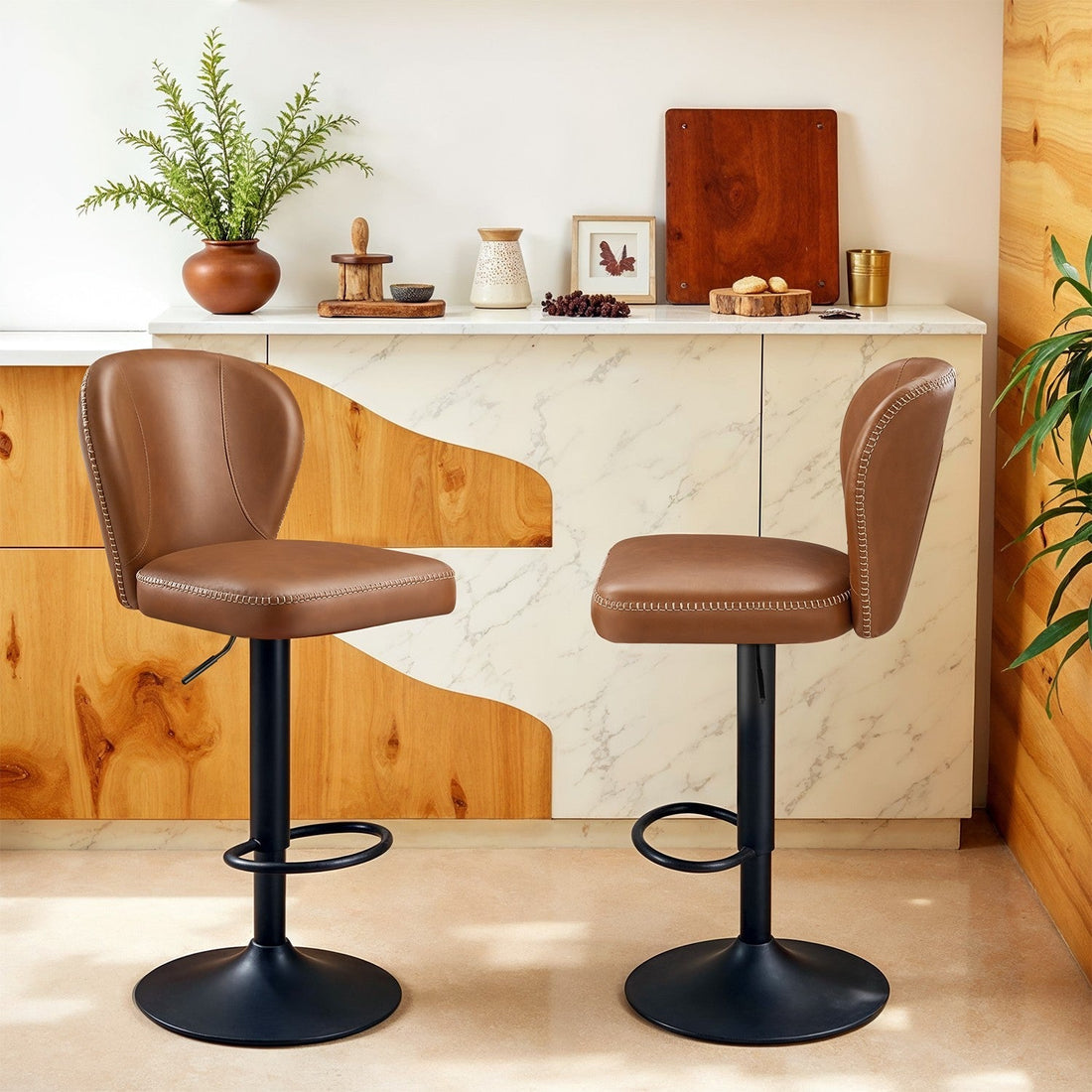 Barstolset i 2 delar - counter stool - hög stol - komfort i PU-läder - 42 x 49 x 94-115 cm