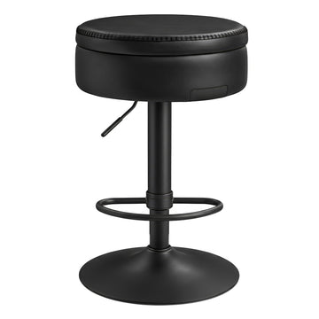 360° draaibare barstoel in hoogte verstelbaar met opbergruimte | Zwart | 41x41x61,5-81 cm