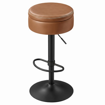 360 graden draaibare barkruk, in hoogte verstelbaar met opbergruimte | Bruin | 41x41x61,5-81 cm