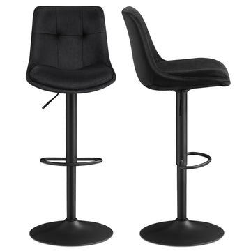 2 verstelbare barstoelen met rugleuning en voetsteun | Zwart | 43x48,5x93,5-114 cm