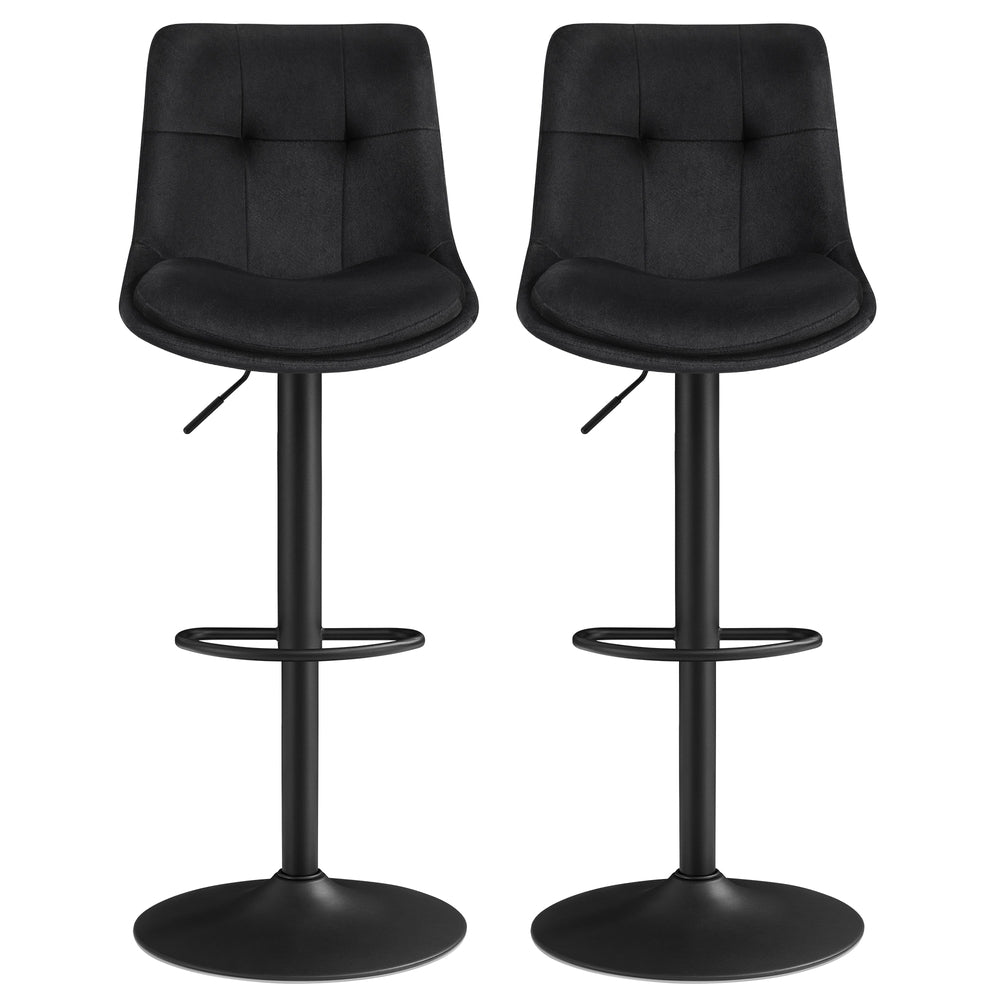 2 verstelbare barstoelen met rugleuning en voetsteun | Zwart | 43x48,5x93,5-114 cm