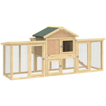 Houten kippenhok met ren en nestkast | Kleur: Naturel | Afmetingen: 85x204x93 cm