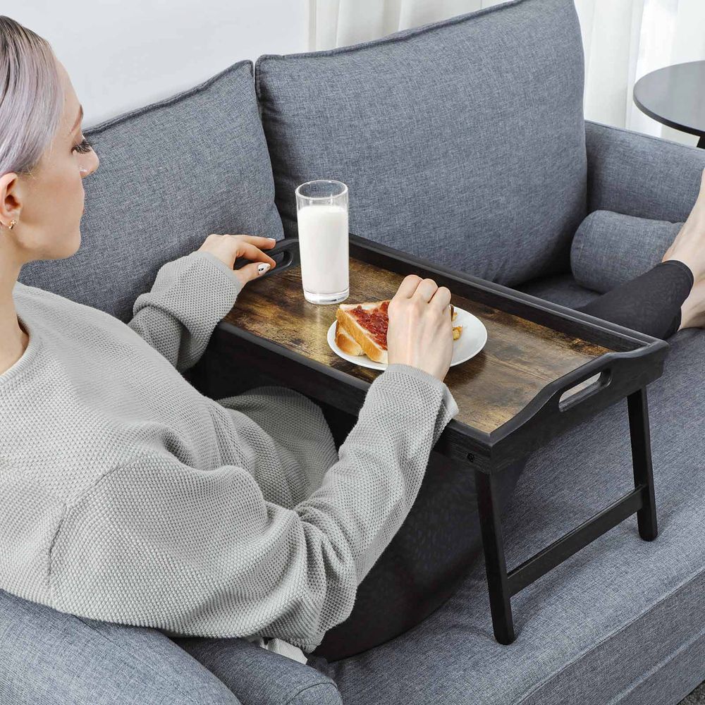 Sängbord med hopfällbara bambuben - frukost- och laptopbord - 50 x 30 x 26 cm