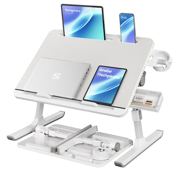 Verstelbare laptoptisch met bekerhouder | Grijs | 56x40x25,5-36 cm