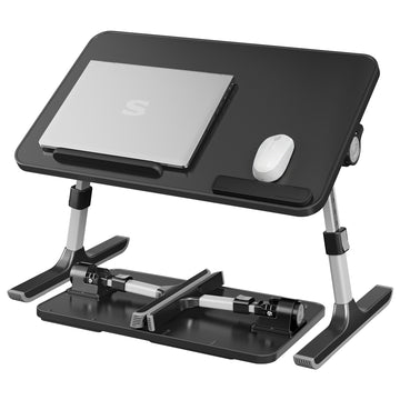Laptoptisch zwart met lade en aluminium frame | Zwart | 52x30x23 cm