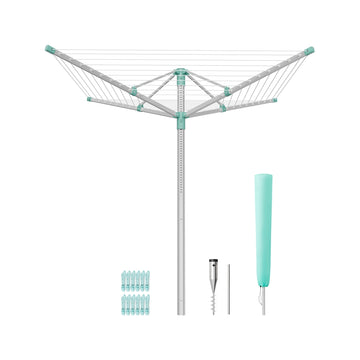 Verstelbaar droogrek met grondanker voor 4 wasladingen | Zilver-groen | 139,4x139,4x120-180 cm