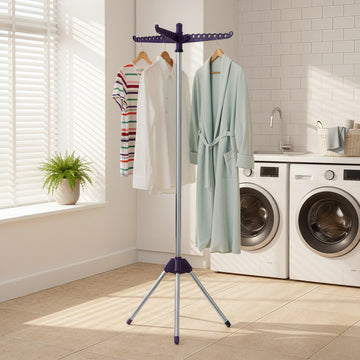 Wasrek met 3 draaibare armen voor kleerhangers | Blauw-zilver | 67x67x150 cm
