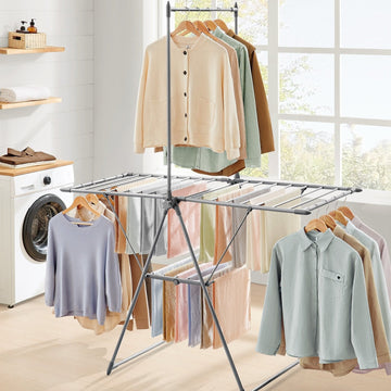 Wasmachine- en drogerstandaard – Grijs – Staal/PP – Opvouwbaar – 66 x 159 x 198 cm