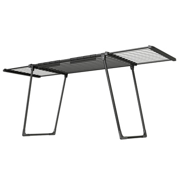 Uitschuifbaar droogrek met vleugels | Zwart | 113,5-200x62,5x90 cm