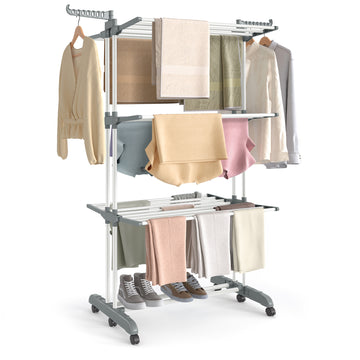 Wasdroogrek 4 etages met vleugels en wielen | Wolkenwit-duifgrijs | 125,5x63,5x173 cm