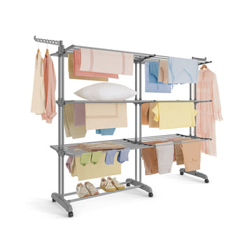 Droogrek met 4 niveaus en wielen | Duifgrijs | 131-200x63,5x177,5 cm