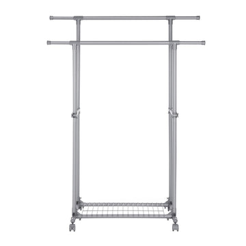 Uitschuifbare kledingstandaard op wielen | Grijs | 87x52x166 cm