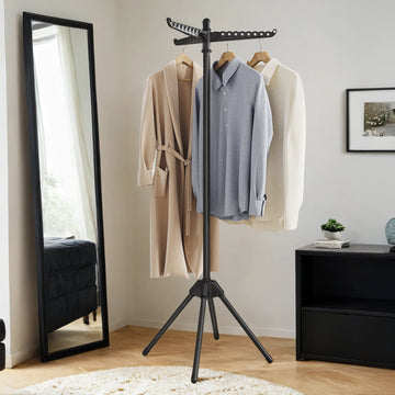 Wasrek met 4 poten van roestvrij staal voor kleerhangers | Zwart | 65x65x150 cm