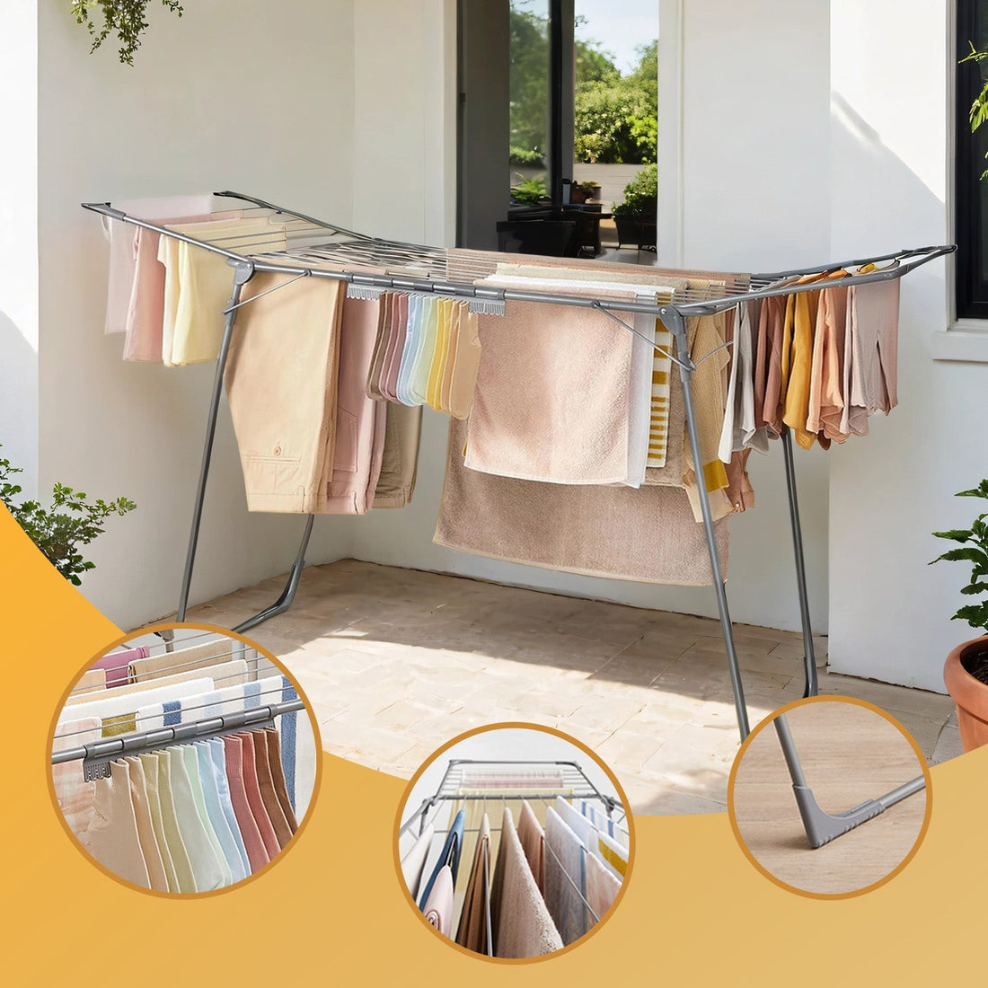 Opvouwbaar wasrek - ruimtebesparend droogrek - staal & PP - 56,5x173x96,5 cm