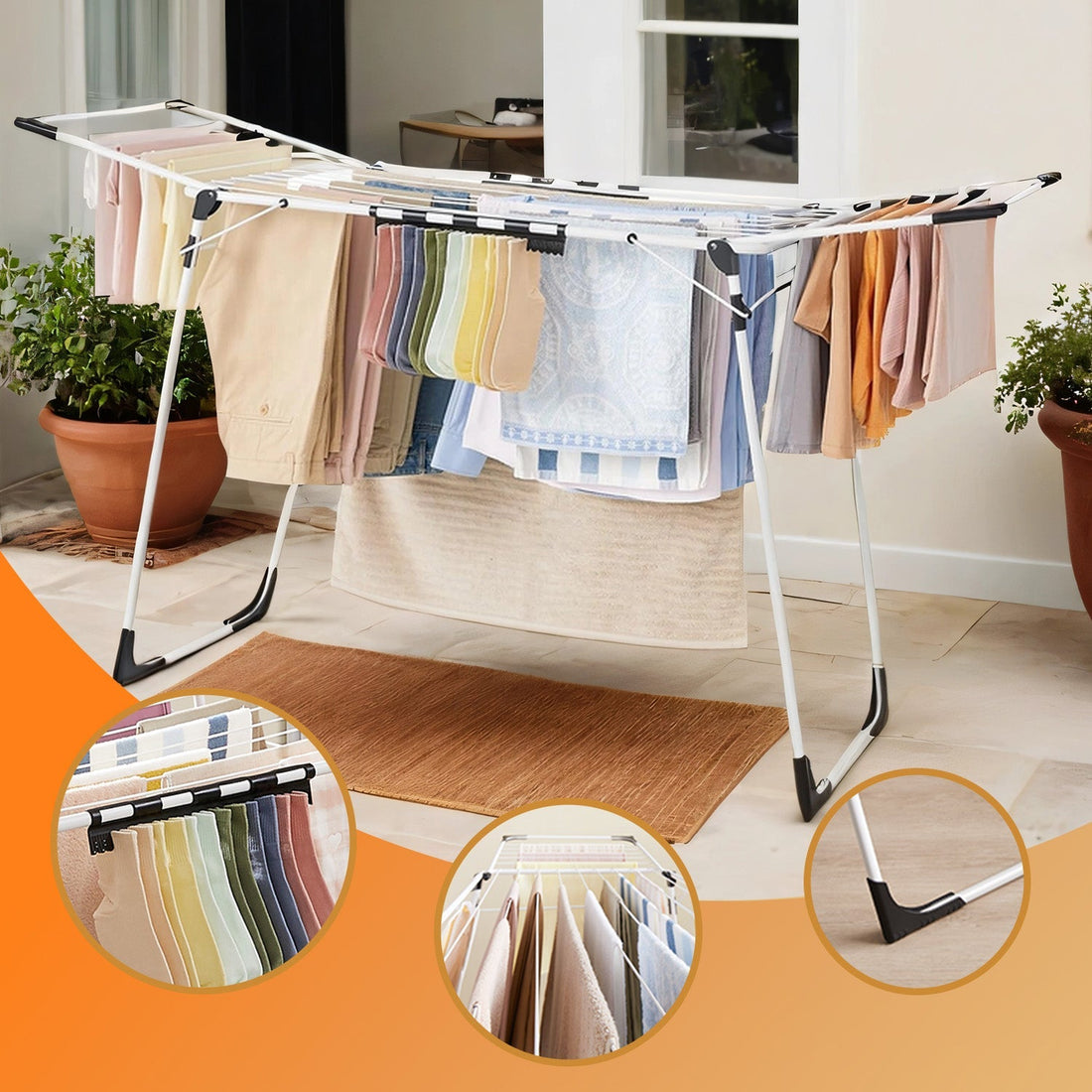 Wasrek - Ruimtebesparend vleugelrek - Opvouwbaar - Staal & PP - 56,5 x 173 x 96,5 cm