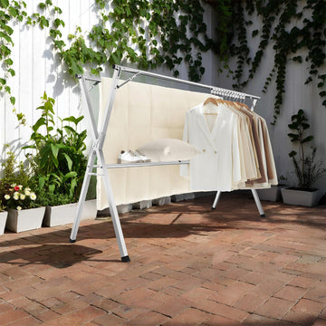 Opvouwbaar droogrek uitschuifbaar voor binnen en buiten | Grijs | 133-200x66x130 cm
