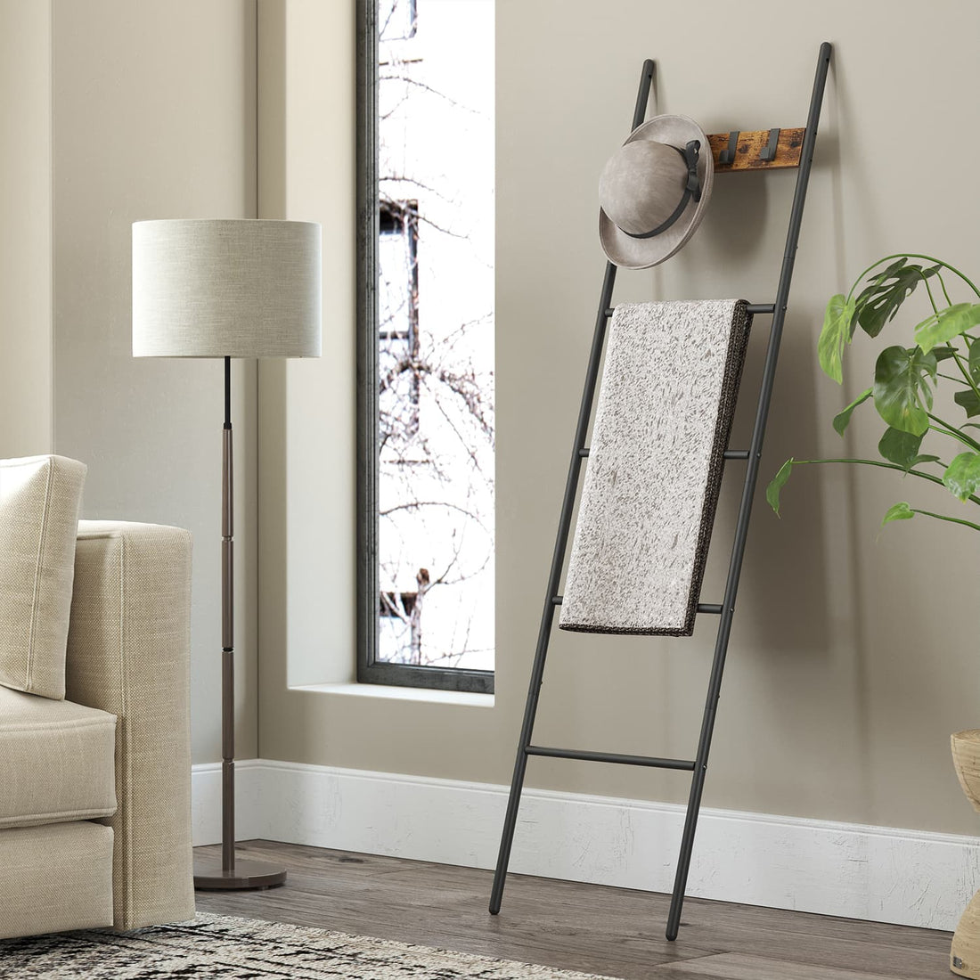 Handdoekladder - handdoekrek - badkamerorganizer - stevig stalen frame - 44 x 160 cm bruin zwart