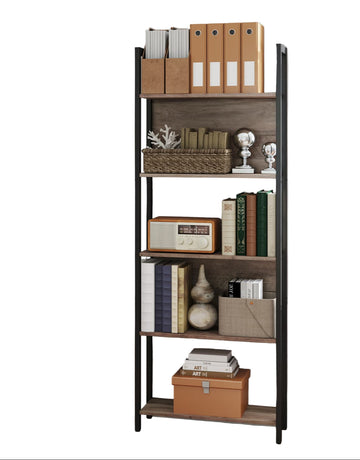 Boekenkast bruin-zwart - spaanplaat - stalen frame - ruimtebesparend - 62 x 24 x 165 cm
