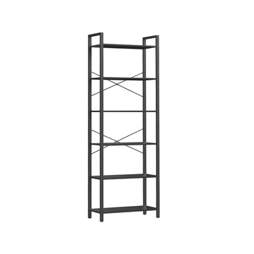 6-laags boekenkast zwart staal spaanplaat 30x66x186 cm