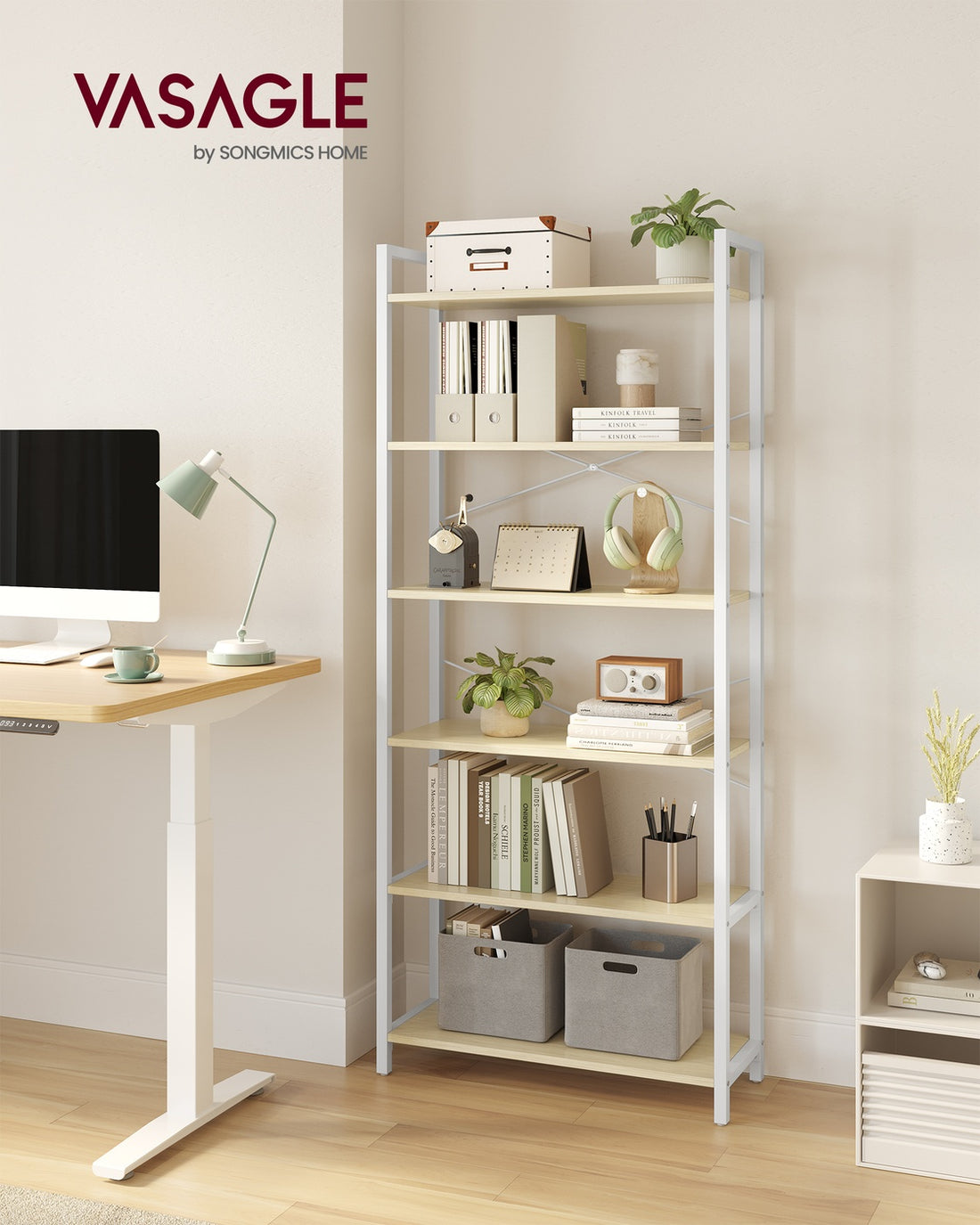 Bokhylla | Naturlig beige matt vit | 64x30x185,5 cm