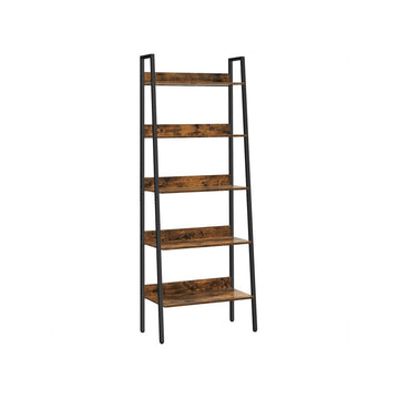 Boekenkast 5 niveaus, hout, industrieel, vintage bruin-zwart, 30 x 60 x 170 cm