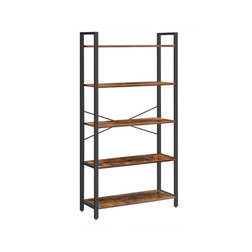 Boekenkast - 5 etages - Open kast - Spaanplaat/staal - Vintage bruin-zwart - 80 x 30 x 186 cm
