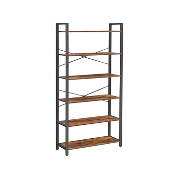 Hoge boekenkast vintage bruin-zwart - spaanplaat en staal - 80 x 30 x 186 cm