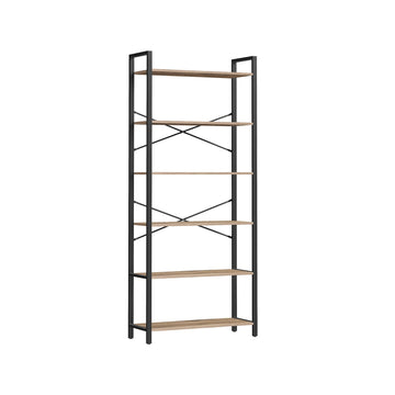 6-laags boekenkast - opbergrek - spaanplaat en staal - 30x80x186 cm