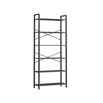 Boekenkast 6 niveaus ebbenhoutzwart - spaanplaat staal - 30x80x186 cm
