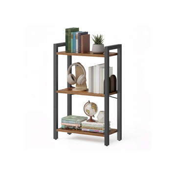 Boekenkast 3 niveaus open vakken - opbergrek bruin-zwart - spaanplaat/metaal - 24x40x76,4 cm