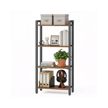 Boekenkast met 4 niveaus en open vakken | Vintagebruin-zwart | 40x24x107 cm