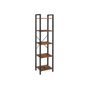 5-laags boekenkast - opbergrek - vintage bruin-zwart - spaanplaat en staal - 40x30x146cm