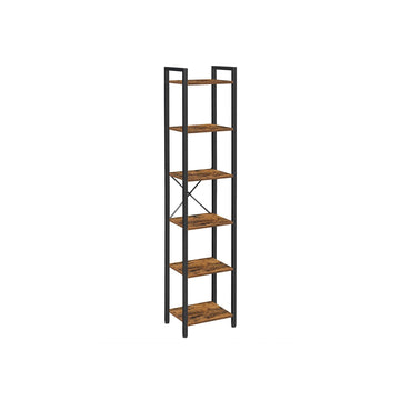 Boekenkast vintage bruin-zwart - spaanplaat en staal - 40 x 30 x 187,5 cm