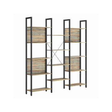 Boekenkast, eikenlook met blauw-zwarte nerf, spaanplaat en staal, 24 x 158 x 166 cm