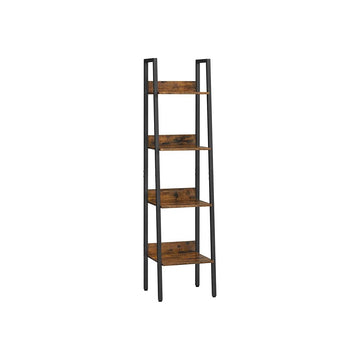 Boekenkast ladderrek met 4 niveaus, spaanplaat/staal, vintage bruin-zwart, 33,8 x 30 x 140 cm