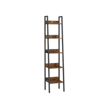 Ladderrek - 5 niveaus - spaanplaat, staal - vintage bruin/zwart - 33,8 x 30 x 170 cm