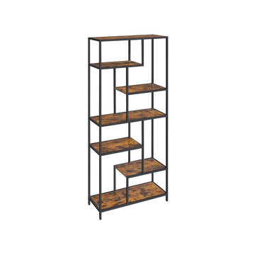 Boekenkast - open boekenkast - hout - vintage bruin-zwart - 30 x 80 x 180 cm
