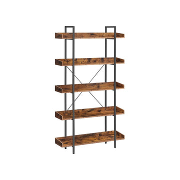 Boekenkast 5 niveaus, open, spaanplaat/staal, vintage bruin-zwart, 100 x 28 x 178 cm