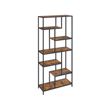 Boekenkast vintage bruin-zwart - 30 x 80 x 180 cm - spaanplaat en staal