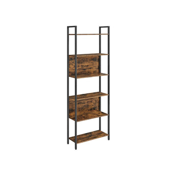Boekenkast - open vakken - spaanplaat en staal - vintage bruin-zwart - 60 x 24 x 186 cm