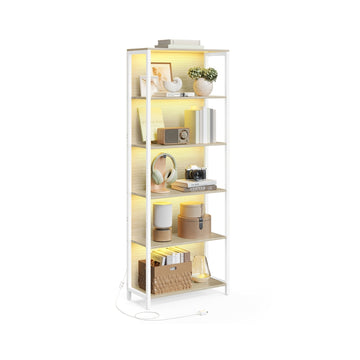 Boekenkast met 6 niveaus en verlichting | Natuurbeige | 60x30,3x178,6 cm