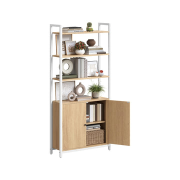 Boekenkast met 6 niveaus en verstelbare planken | Goud eiken matwit | 60x24x159,5 cm