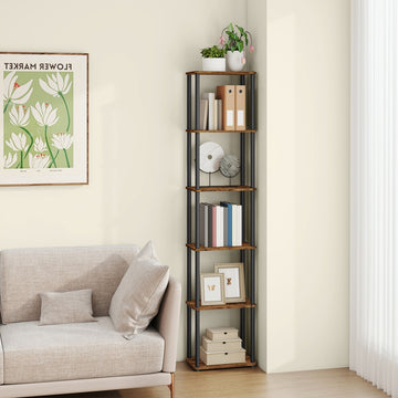 Staand rek met 6 niveaus en montage zonder gereedschap | Bruin-Zwart | 38x23,8x173,4 cm