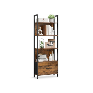 Boekenkast 5 niveaus - houten opbergrek - bruin-zwart - 24 x 60 x 165 cm