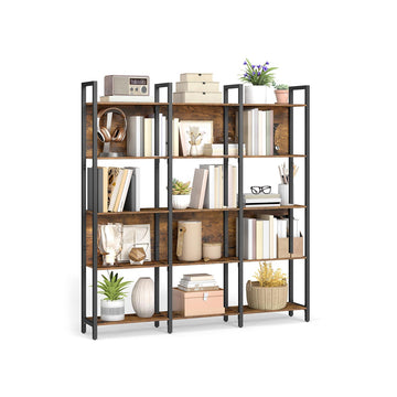 Boekenkast bruin-zwart - houten spaanplaat - 10 kg per plank - 24 x 128 x 154,1 cm