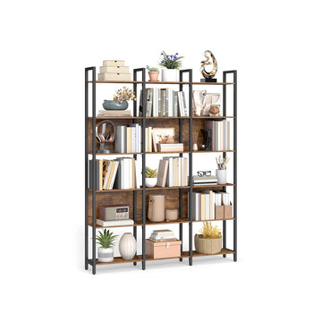 Boekenkast bruin-zwart - hout en staal - 10 kg per plank - 24 x 128 x 187,1 cm